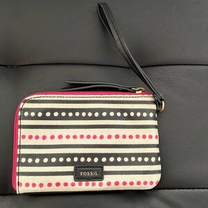 Fossil Eliza Polka Dot Stripe Wristlet Wallet